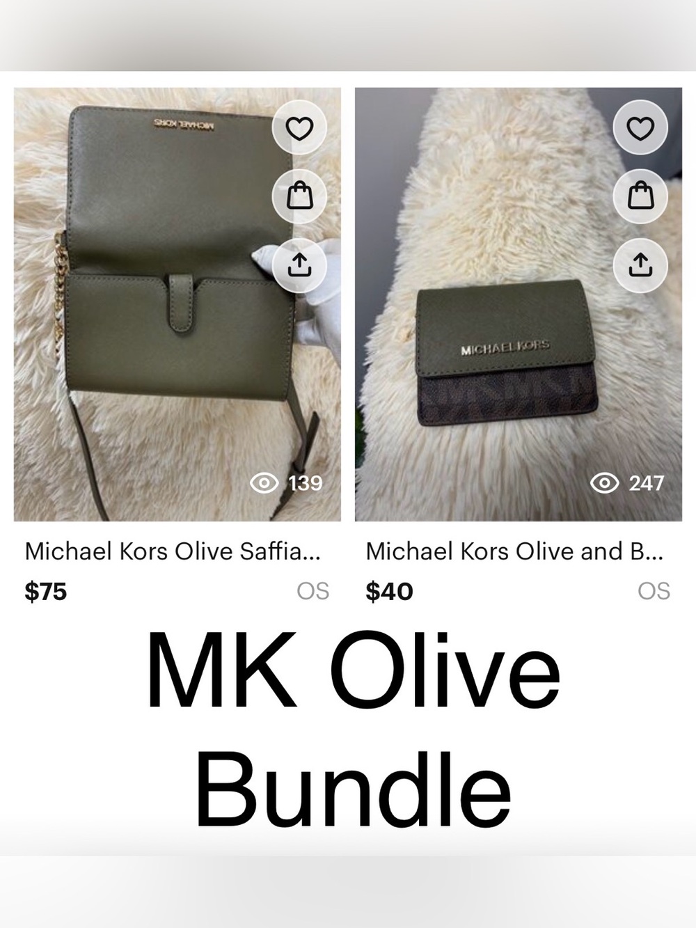 Michael Kors Olive Crossbody Bag with Matching Card Case